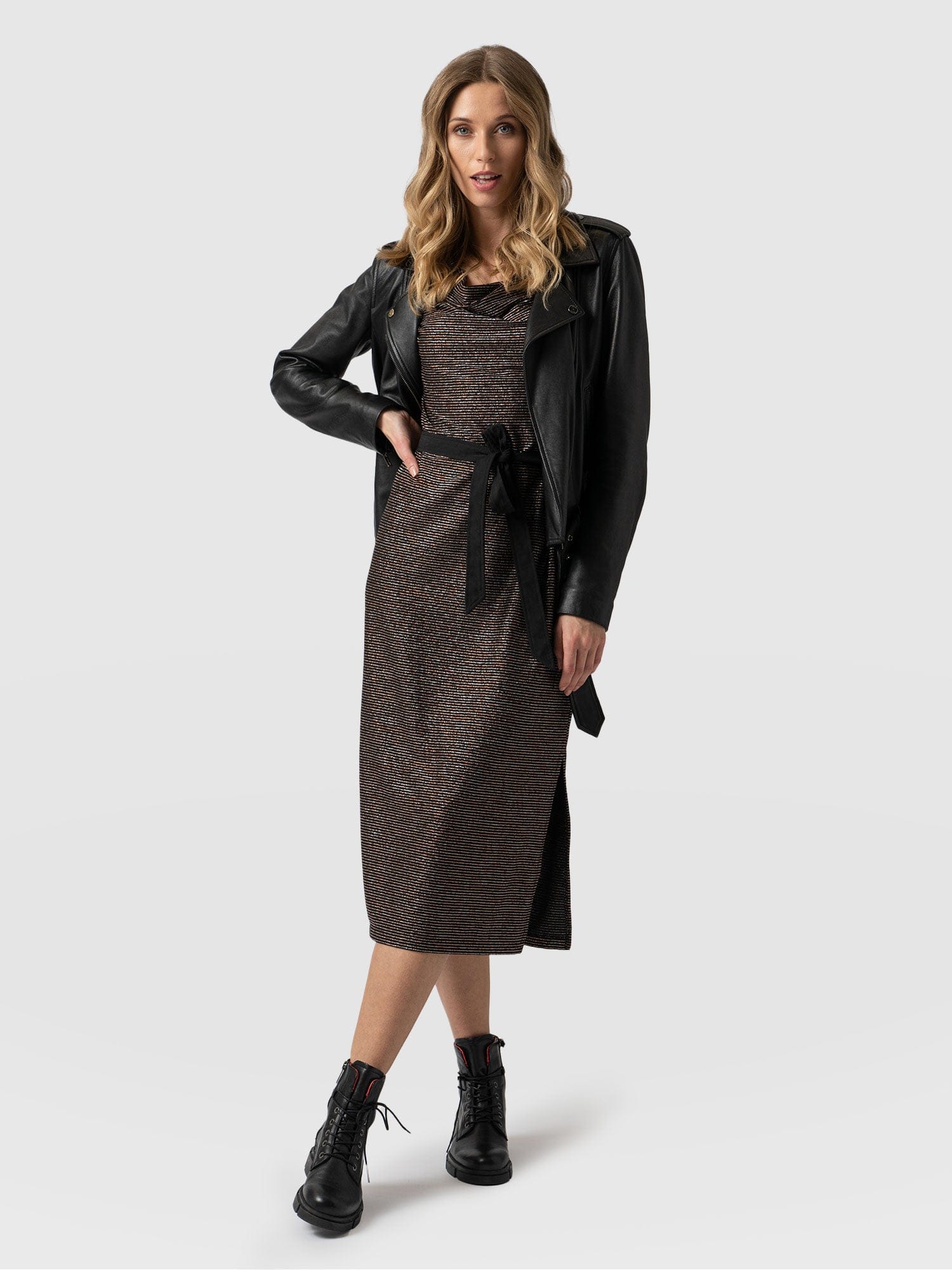 Cowl Neck Dress Metallic Stripe - Women's Dresses | Saint + Sofia® EU